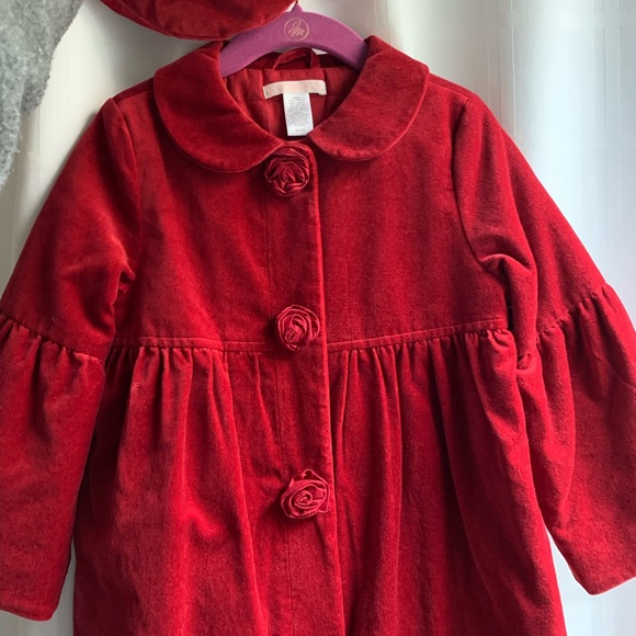 Janie and Jack Girls Holiday Velvet And Silk Coat And Beret Silk Rosettes. 2T 3T - Picture 11 of 11